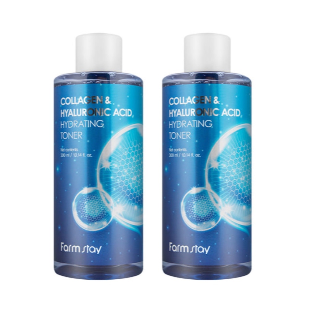 Farmstay Collagen Hyaluronic Acid Toner 2-Pack 300ml Korean Hydrating K-Beauty